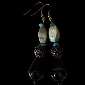 Genuine Turquoise & Black Onyx Earrings